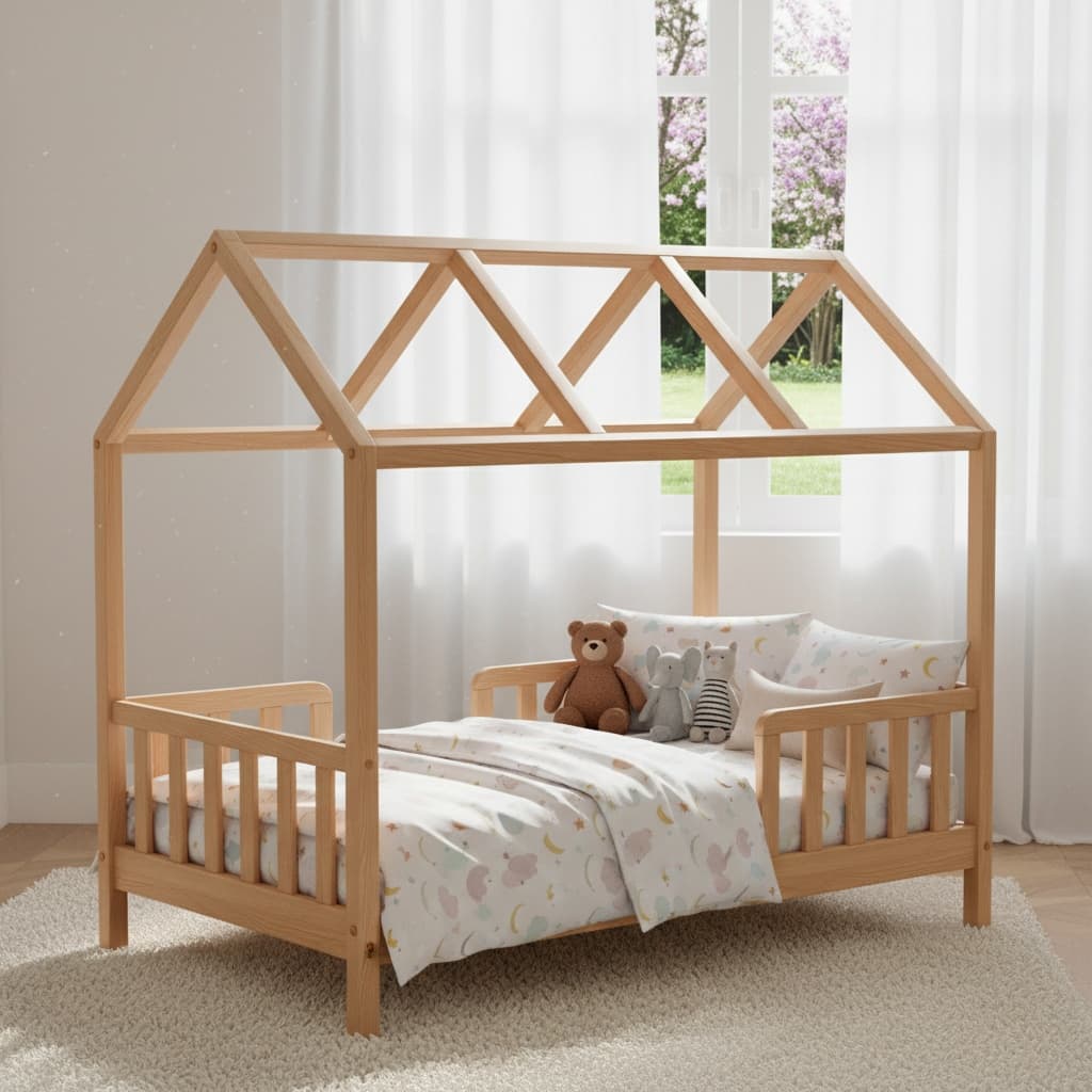 Lit cabane sécurisé avec barrières latérales de protection pour enfant