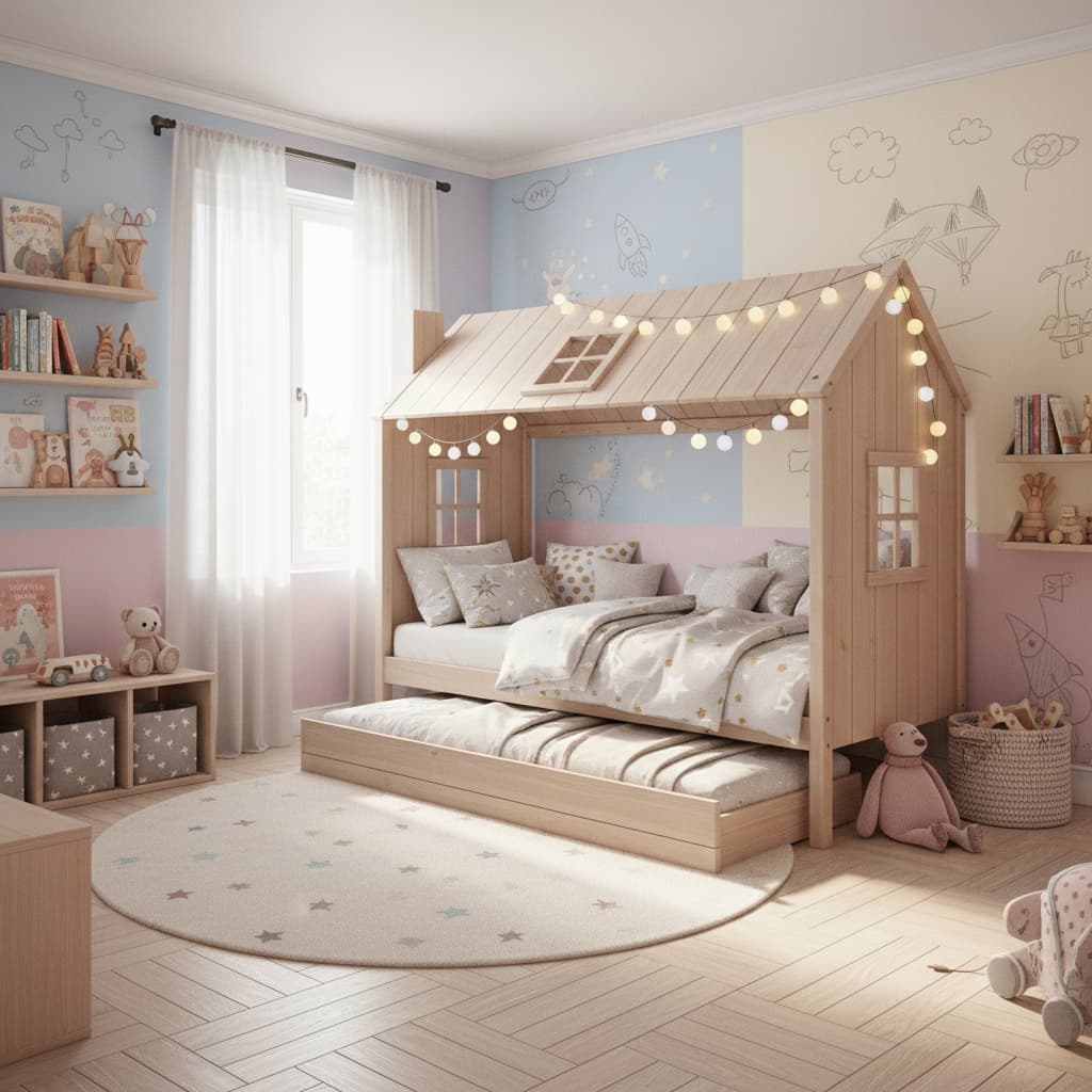 Chambre d'enfants avec lit cabane gigogne
