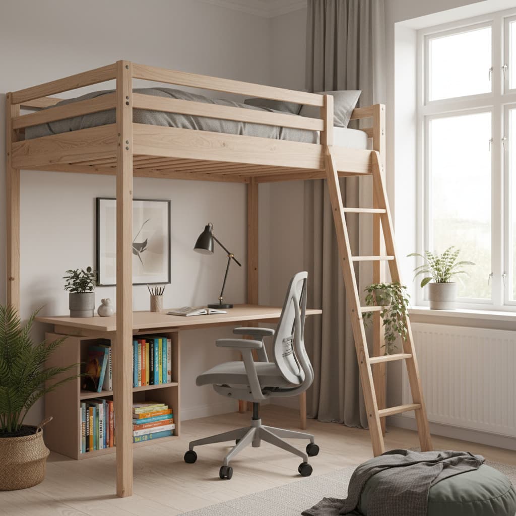 Lit mezzanine adulte dans un studio aménagé